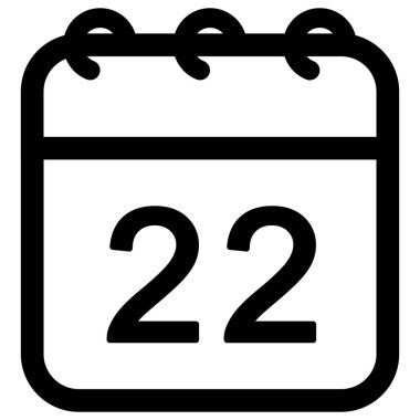 Calendar with date 22 vector outline icon illustration