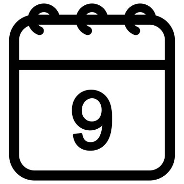 Calendar with date 9 vector outline icon illustration