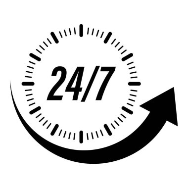 24 hours service support, twenty-four hours icon illustration