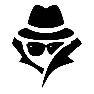 Spy Agent in glasses and hat. illustration isolated on white