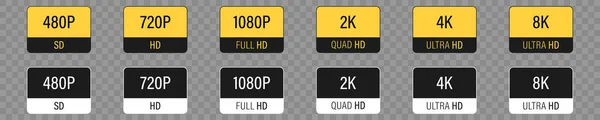 Screen Display Resolution 480P 720P 1080P Fhd Quad Ultra Ultra — Stock Vector