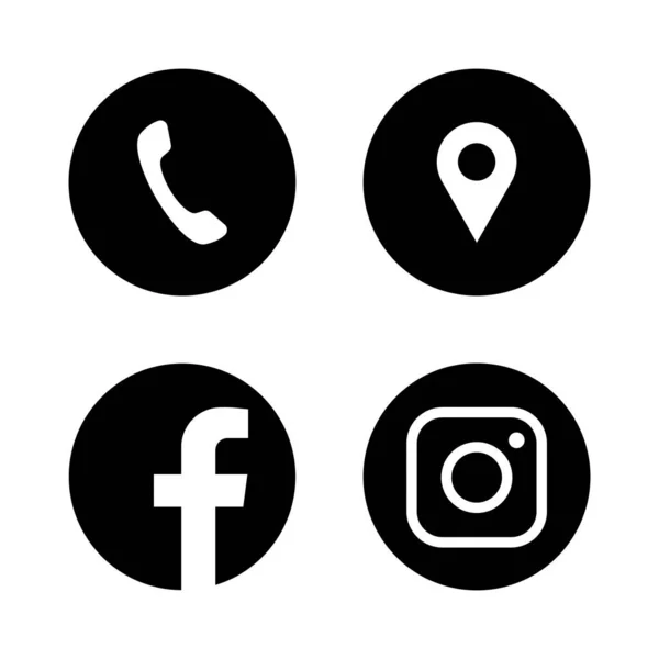 联系人和通信图标 把图标连接起来 与我们联系电话 Facebook Instagram 地图别针 矢量说明 — 图库矢量图片