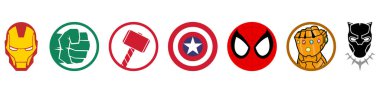   Stylish and simple set of Marvel stickers clipart