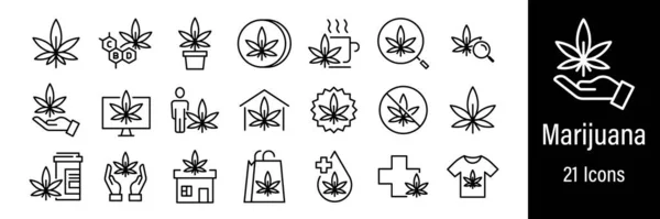 Marijuana Icon Set Isolated White Background — Stock Vector