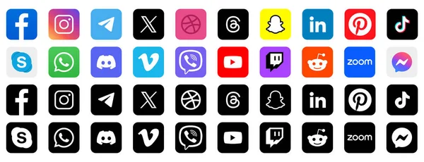 Set Von Social Media Symbolen Und Digitalen Apps Isoliert Auf — Stockvektor
