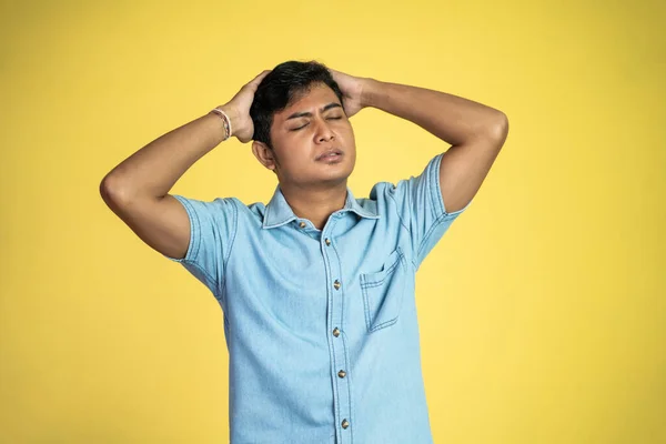 Young Asian Man Standing Giddy Expression Isolated Background — Stock Photo, Image
