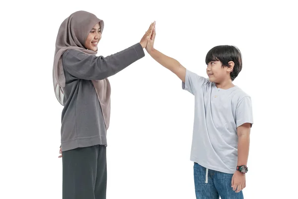 Mother Her Son High Five Isolated White Background — Stock Photo, Image