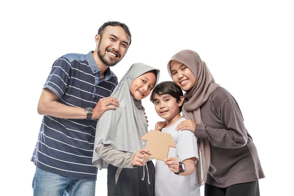 Muslim Family Home Concept Holding Cardboard House Shaped — Stock Photo, Image