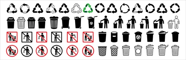 Papierkorb Symbol Gesetzt Sammlung Von Recycling Ikonen Kein Müll Toilettenschild — Stockvektor