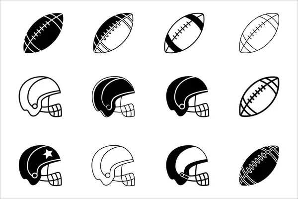 美国足球和头盔图标设置 英式橄榄球图标 矢量股票说明 简单的平面设计 — 图库矢量图片