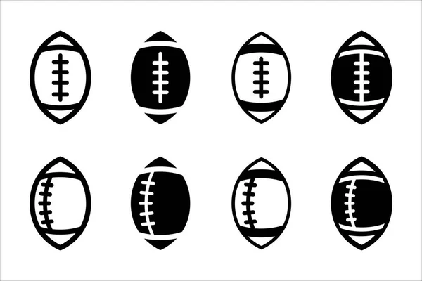 美国足球偶像设置 英式橄榄球图标 美国足球矢量股票的例证 简单的黑白平面设计 垂直球 — 图库矢量图片