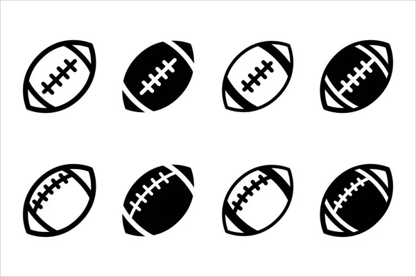 アメリカンフットボールのアイコンセット ラグビーボールのアイコン アメリカンフットボールのベクトルストックイラスト シンプルな黒と白のフラットデザイン 腫れたボール ストックベクター