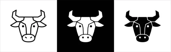 牛头图标设置 牛市符号向量集 不同风格的平面图和平面图的矢量图 — 图库矢量图片