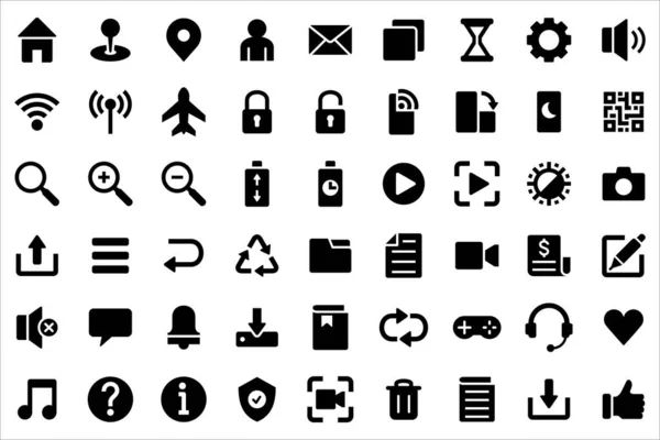 stock vector Basic user interface icon set. Universal and common website user interface icons vector collection. Solid design style for mobile phone apps. Contains symbol of folder, lock, security, and volume.