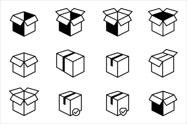 Versand Box Icon Set Leere Offene Und Geschlossene Box Für — Stockvektor
