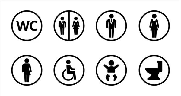 Ensemble Icônes Toilettes Salle Bain Homme Femme Symbole Panneaux Sanitaires Graphismes Vectoriels