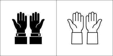Praying hand icon. Two hands receiving sign. Hand facing up symbol. Vector stock illustration in flat and outline design style. Symbol of pray, ask for help, donation, begging. clipart