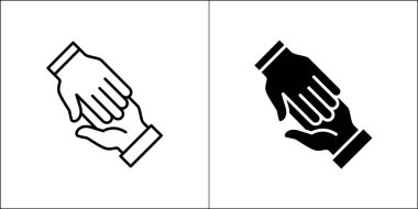 El ikonlarına yardım ediyorum. Bir el sembolü ödünç ver. Hayırseverlik, bağış, şefkat, dayanışma ve yardımseverlik simgesi. Düz ve çizgi tasarım tarzında Vektör Stok logosu illüstrasyonu.