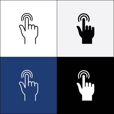 Parmak ekranı jest simgesi seti. Çift tıklama veya dokunmatik ekran simgeleri. Sensör işaretine dokun. Vektör hisse simgesi beyazda izole edildi. Düğme şablonu ve resimleme için grafik tasarımı.