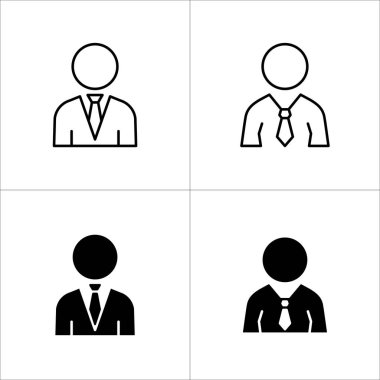 İş adamı ikonu. İş kadını ikonları. Profesyonel şirket çalışanı ya da işçi sembolü. İsimsiz profil, insanlar ve kullanıcı hesap sembolü. Vektör hisse simgeleri illüstrasyonu.