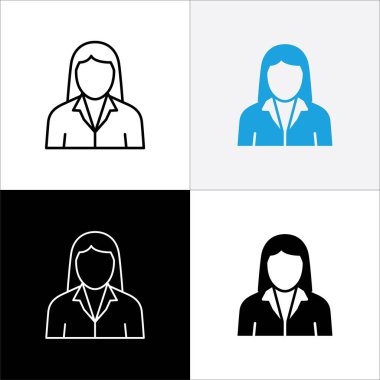 İş kadını ikonları. Profesyonel şirket çalışanı ya da işçi sembolü. İş adamı ikonu. İsimsiz profil, insanlar ve kullanıcı hesap sembolü. Vektör hisse simgeleri illüstrasyonu.