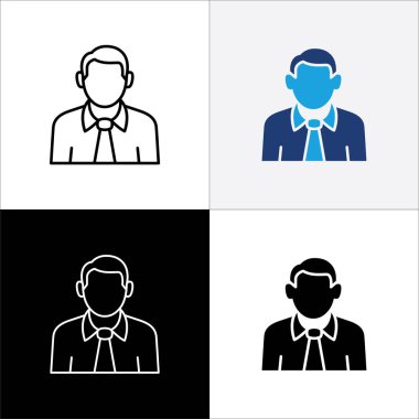 İş adamı ikonu. İş kadını ikonları. Profesyonel şirket çalışanı ya da işçi sembolü. İsimsiz profil, insanlar ve kullanıcı hesap sembolü. Vektör hisse simgeleri illüstrasyonu.