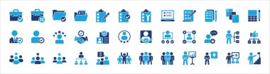 Leadership professional icon set. Task and job icons. Containing icons of occupation, assignment, management, business, motivation, specialist, briefcase, accounting, list. Vector illustration clipart