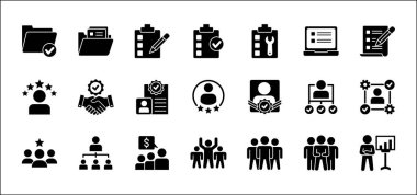 Leadership professional icon set. Task and job icons. Containing icons of occupation, assignment, management, business, motivation, specialist, briefcase, accounting, list. Vector illustration clipart