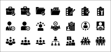 Leadership professional icon set. Task and job icons. Containing icons of occupation, assignment, management, business, motivation, specialist, briefcase, accounting, list. Vector illustration clipart