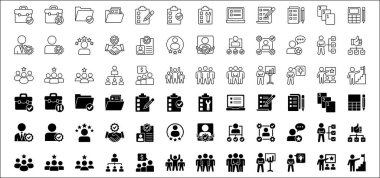 Leadership professional icon set. Task and job icons. Containing icons of occupation, assignment, management, business, motivation, specialist, briefcase, accounting, list. Vector illustration clipart