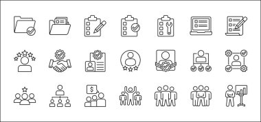 Leadership professional icon set. Task and job icons. Containing icons of occupation, assignment, management, business, motivation, specialist, briefcase, accounting, list. Thin line icon design. clipart