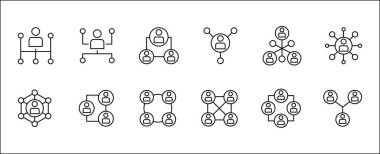 Business teamwork and network vector icon set. Cooperation business thin line icons. Contains symbol icons of connection, management, team, group, relationship, leadership, deliberation, forum. clipart