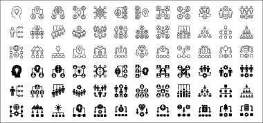 İş simgesi setinde insanlar bağlantı kuruyor. İnsan kaynakları geliştirme ikonu. Şirket varlık simgeleri. Hiyerarşi, yönetim, liderlik, işbirliği, fikir, düşünce, pozisyon, meslek içeren simgeler belirlendi