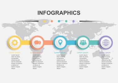 5 bayraklı zaman çizelgesi Infographic tasarım şablonu, stok vektörü