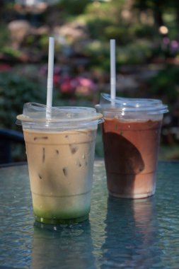 Iced coffee with nature background, stock photo
