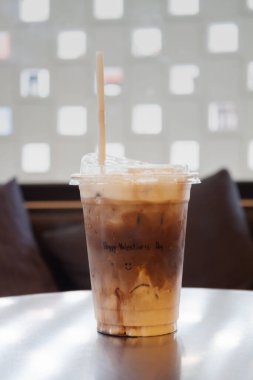 Ice mocha coffee in a glass with cream, stock photo