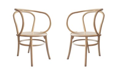 Wooden chairs close up isolated on white background, stock photo