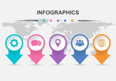 Simgeli 5 Oklu Infographic tasarım şablonu