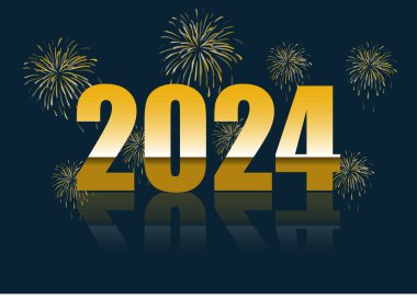 Mutlu yıllar 2024 Yansıma ve havai fişeklerle