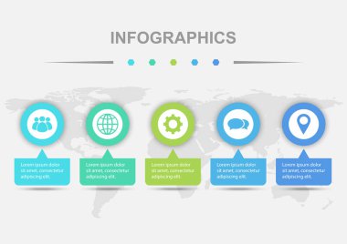 Renkli rozet şablonlu Infographic 5 element tasarımı