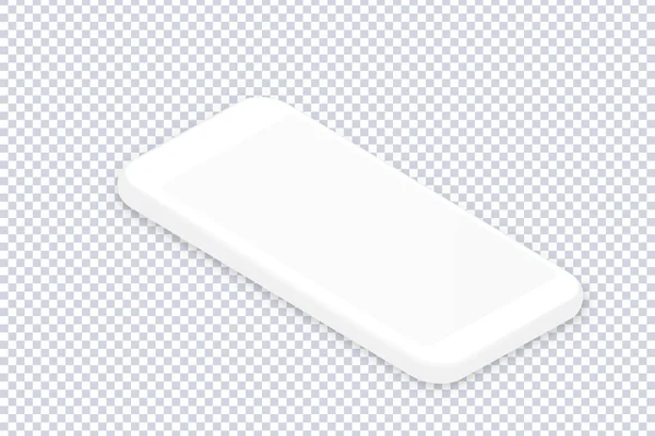 Čistý Bílý Izometrický Smartphone Realistická Prázdná Šablona Telefonu Průhledném Pozadí — Stockový vektor