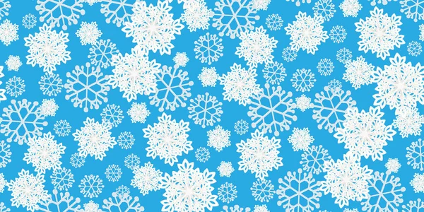 Mooi Naadloos Patroon Met Papier Wit Volumetrische Sneeuwvlokken Blauw Winterseizoen — Stockvector