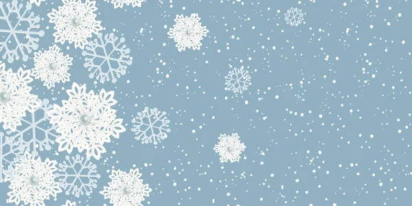 グレーの上に3D紙の白い体積雪片と美しいシームレスなパターン 新年やクリスマスパーティーのポスター ヘッダー 季節の壁紙 冬の背景のための素晴らしい冬の季節のシンボル ベクトル — ストックベクタ