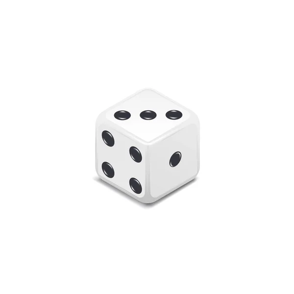 ギャンブルゲームダイス 白い背景に隔離された黒い点を持つ現実的なホワイトプレイカジノダイスキューブ カジノで遊ぶためにオブジェクト 1から6ドットまでダイス 3D等角ベクトル図 — ストックベクタ