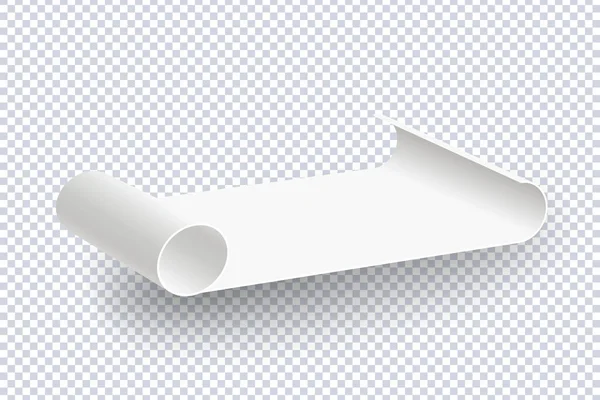 アイソメトリックイラスト白の白紙が転がりました 現実的なモックアップ紙やファブリックロールは 透明上に隔離されます プレゼンテーション ウェブサイト アプリ バナーレイアウトのための3Dベクトルモックアップテンプレート — ストックベクタ