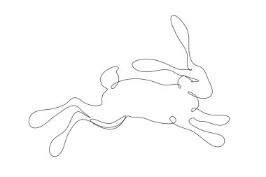 Kendini çizen ikon tavşan. Beyaz üzerine paskalya tavşanı çizen siyah bir çizgi. Şirket logosu kimliği için minimalist tarzda modern, sevimli hayvan tasarımı, ulusal hayvanat bahçesi ikonu için konsept. Vektör illüstrasyonu