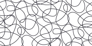 Chaotic artistic seamless pattern. Creative swirls, curved one line doodle drawing swirls elements. Ink pen freehand shapes line art. Vector design for fabric, textile print, wrapping, wallpaper