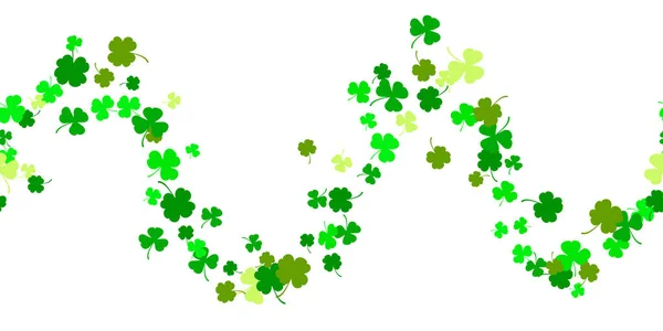 Patrick Day Horizontal Seamless Background Green Clover Leaves Random Falling — Stockvector