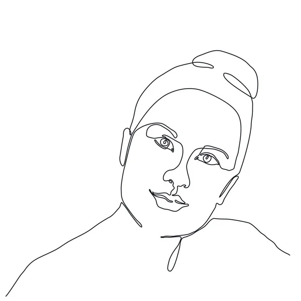 女性ラインアートミニマリストロゴ 1行で連続描画します 女性の顔のラインスケッチ Tシャツ スローガンデザイン プリントスタイル 美容室のロゴのための黒い白いベクトルイラスト — ストックベクタ