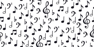 Beyaz üzerine kusursuz notalar. Festivalin bayrağı için müzikal semboller, baskı tasarımı, melodi kaydı, tasarım katmanları. Şablon müzik notaları senfoni işaretleri, müzik notaları